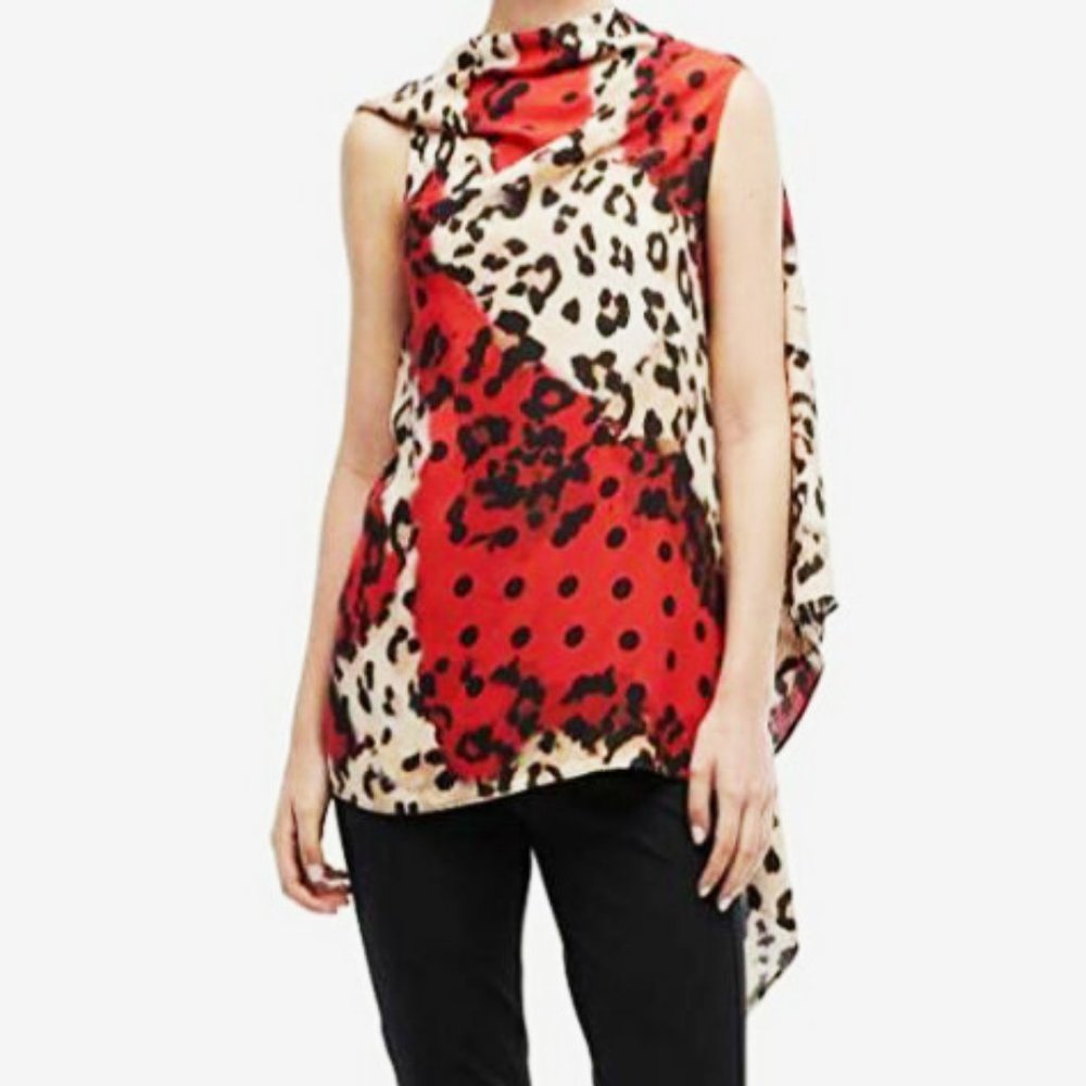 NEW, Neil Barrett Fall-Away Foulard Top - Women's Size 40 (US:4), Leopard NEW